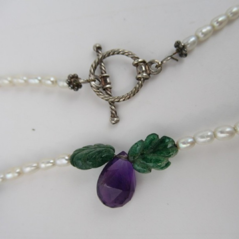 Amethyst, Moss Agate And Pearls "String Of Grapes" - image 3